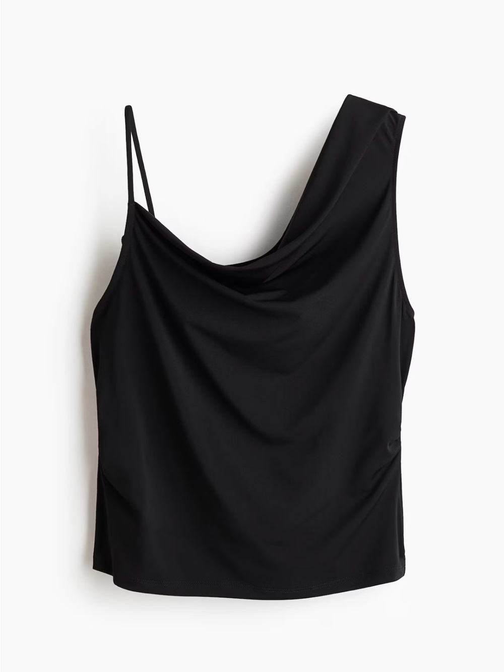 Black One-Shoulder Draped Cami